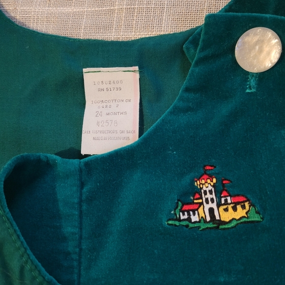 Vintage Green Velvet Baby Romper with White Shirt 24 Month- 1T - Picture 7 of 12